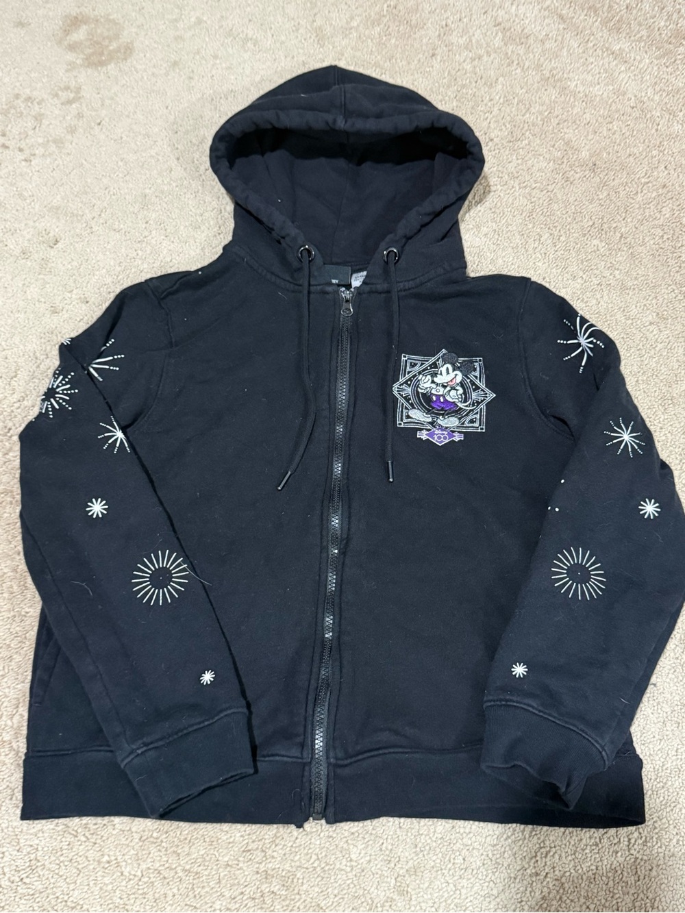 Disney Black Zip-Up Hoodie with Character & Starburst Graphics
